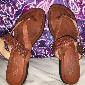 Marc fisher brown flip flops with braided strap